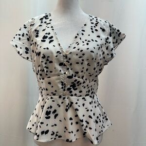 She + Sky White and Black Spotted Blouse M